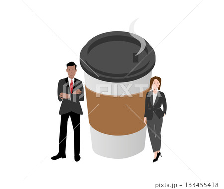 Business Professionals and a Large Coffee Cup to boost your energy Business Professionals and a Large Coffee Cup to boost your energy 133455418