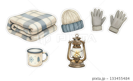 冬のあたたかキャンプイラストセット 133455484