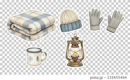 冬のあたたかキャンプイラストセット 133455484