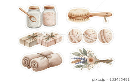 ナチュラルスパアイテムイラストセット 133455491