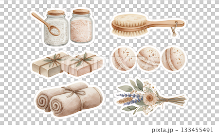 ナチュラルスパアイテムイラストセット 133455491