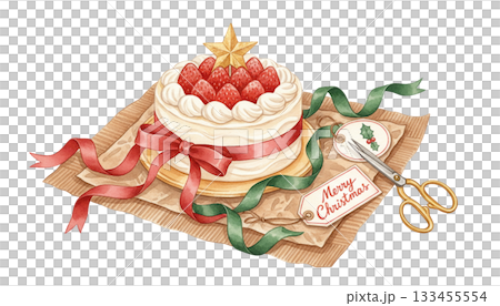 聖誕蛋糕禮物包裝水彩插圖 聖誕蛋糕禮物包裝水彩插圖 133455554