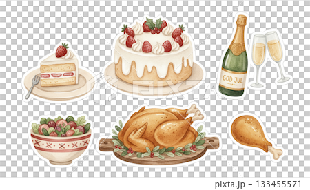 北歐風格聖誕盛宴套裝水彩插畫貼紙 北歐風格聖誕盛宴套裝水彩插畫貼紙 133455571