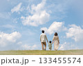 青空と緑の中を歩く家族のポートレート 133455574