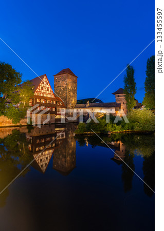 Historic Old Town at Night. Nuremberg, Franconia, Germany. Vertical Video Historic Old Town at Night. Nuremberg, Franconia, Germany. Vertical Video 133455597