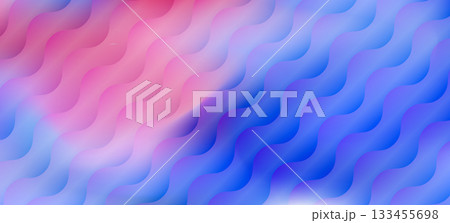 Blue and pink wavy mesh gradient background with ribbed glass effect. Abstract bright ultramarine and rose fluid digital watercolor for business banner design, sunset sky concept, liquid poster 133455698