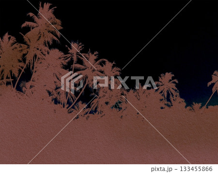 Silhouette of palm trees against a dramatic dark sky. A row of palm trees silhouetted against a dark sky. 133455866