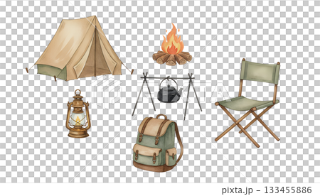 Camping essentials illustration set Camping essentials illustration set 133455886