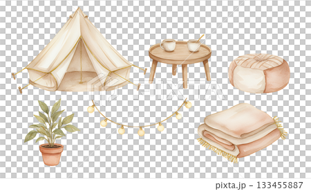 Glamping interior item illustration set Glamping interior item illustration set 133455887