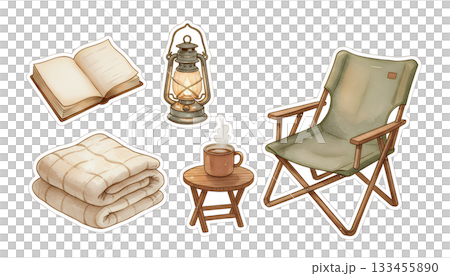 波希米亞閱讀與放鬆露營插畫集 133455890