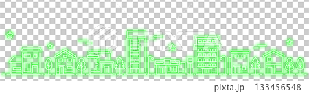 簡約霓虹城市景觀橫幅，綠色 133456548