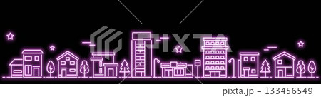 ネオンカラーのシンプルな街並み バナーサイズ  ピンク 133456549