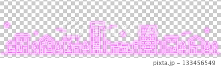 ネオンカラーのシンプルな街並み バナーサイズ  ピンク 133456549