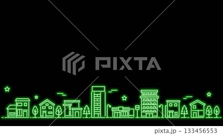 ネオンカラーのシンプルな街並み ワイドサイズ  緑 133456553