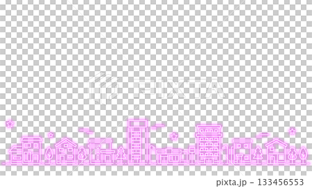 ネオンカラーのシンプルな街並み ワイドサイズ  緑 133456553