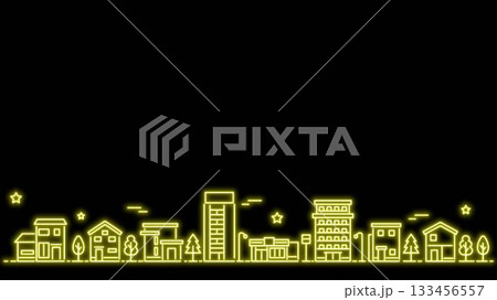 ネオンカラーのシンプルな街並み ワイドサイズ  黄 133456557