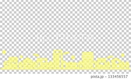 簡約霓虹燈城市景觀，寬幅，黃色 133456557