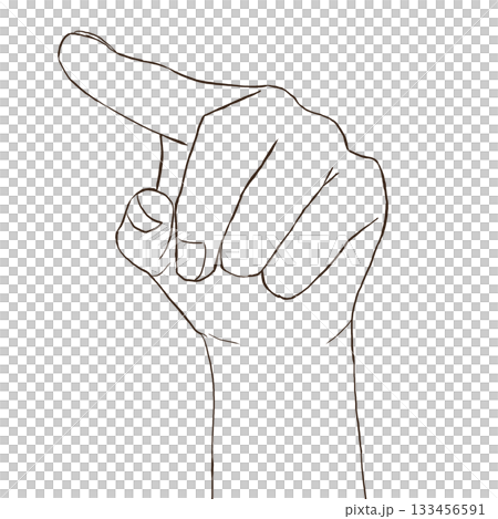 Line drawing of a pointing hand seen from the front 133456591