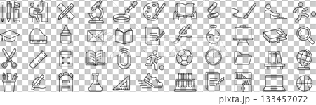 關於學習用品的向量單色線條圖示集 133457072