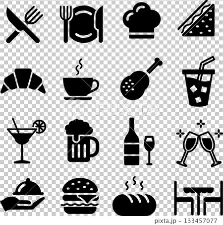 Vector food silhouette icon set Vector food silhouette icon set 133457077
