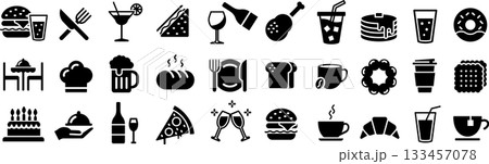 ベクターの食事に関するシルエットアイコンセット ベクターの食事に関するシルエットアイコンセット 133457078
