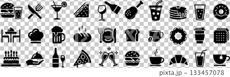 ベクターの食事に関するシルエットアイコンセット ベクターの食事に関するシルエットアイコンセット 133457078