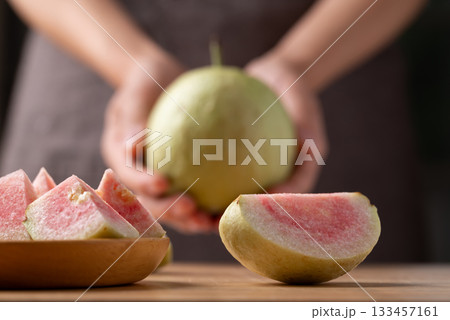 Fresh cut red guava ready to eating, Tropical fruit high vitamin C 133457161