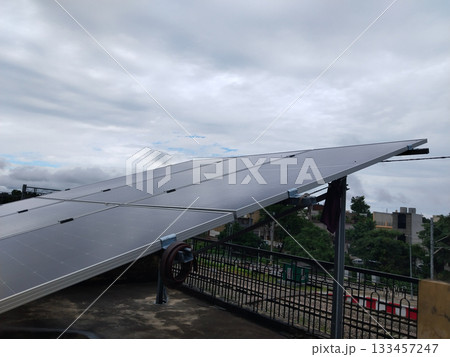 solar plates on terrace. Solar cell or Solar Panel Modern technology for energy revolution 133457247