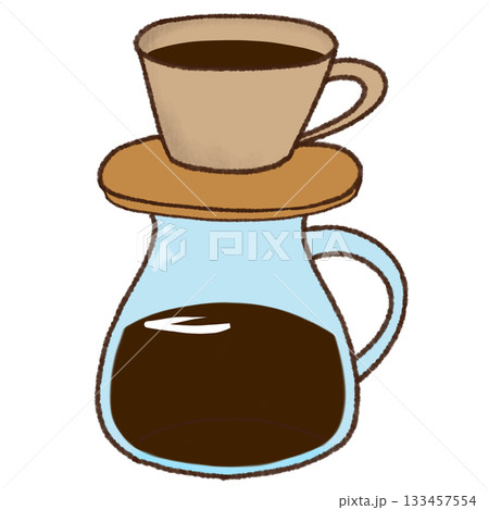 コーヒー入りのコーヒーフィルターの手描きイラスト 133457554
