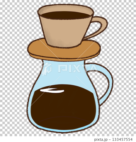 コーヒー入りのコーヒーフィルターの手描きイラスト 133457554