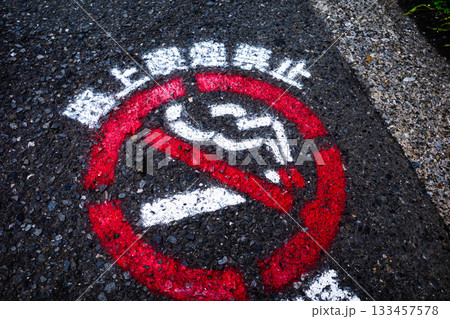 路上喫煙禁止の道路標示　高彩度コントラスト 133457578