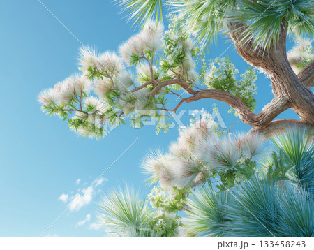 青空を背景にした力強い門松のクローズアップ 133458243