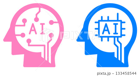 人間に代わり人工知能で処理や計算を高速処理するアイコンのイラスト 人間に代わり人工知能で処理や計算を高速処理するアイコンのイラスト 133458544