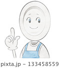 エプロンをつけたお皿のキャラクター（指差し） 133458559