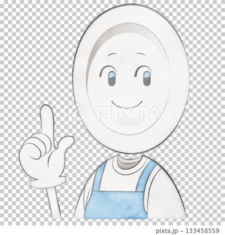 エプロンをつけたお皿のキャラクター（指差し） 133458559