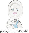 エプロンをつけたお皿のキャラクター（手を打つ・笑顔） 133458561