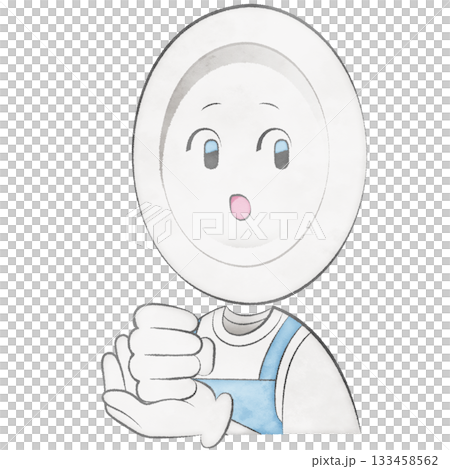 エプロンをつけたお皿のキャラクター（手を打つ・驚き） 133458562
