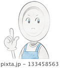 エプロンをつけたお皿のキャラクター（指差し・注意） 133458563