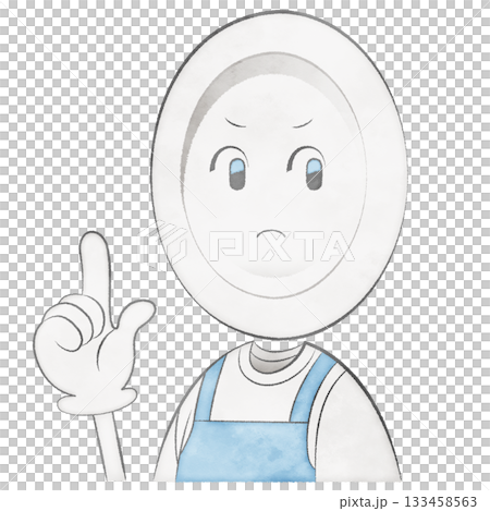 エプロンをつけたお皿のキャラクター（指差し・注意） 133458563