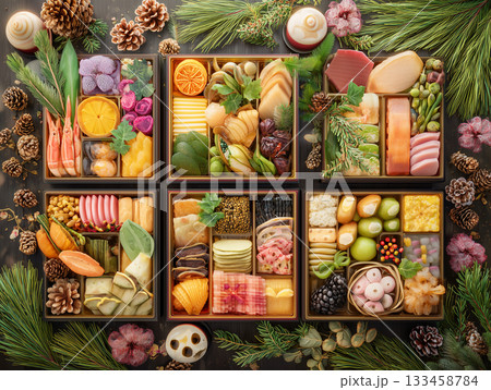 華やかな伝統のおせち料理の盛り合わせ 華やかな伝統のおせち料理の盛り合わせ 133458784