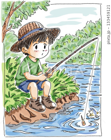 釣りをする少年3 色付き 釣りをする少年3 色付き 133459121