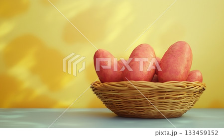 Sweet potato fresh organic vegetable on wooden rattan in table 133459152