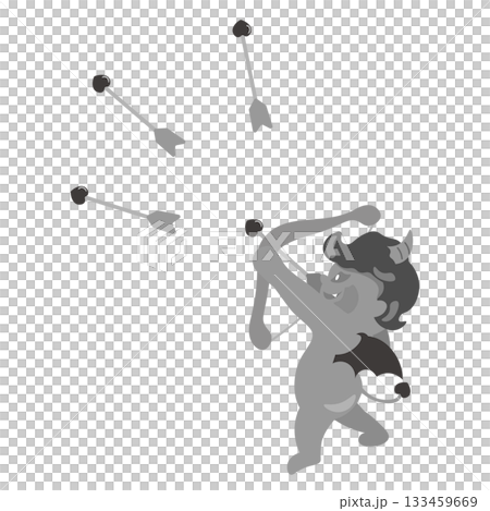 An illustration of a devil-hearted Cupid mischievously firing an arrow into the heavens 133459669