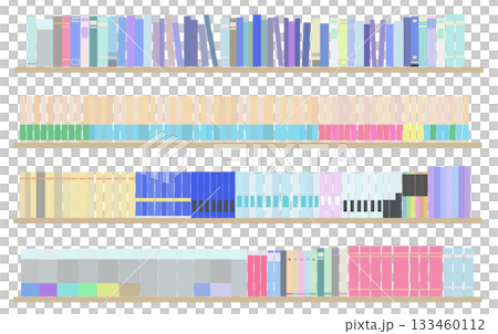 色々な本が並ぶ本棚のイラストセット 133460112