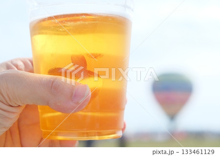 生ビールで乾杯の手と風景 133461129