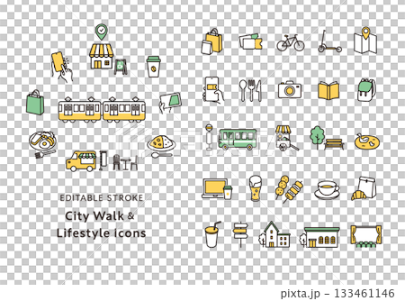 City walking and outing related icon set (color) City walking and outing related icon set (color) 133461146