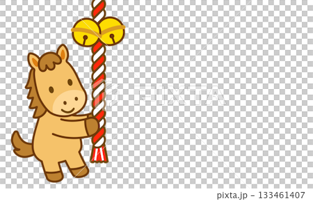 一幅可愛的插圖,描繪了一匹馬敲響神社的鐘(元旦,生肖,新年) 一幅可愛的插圖,描繪了一匹馬敲響神社的鐘(元旦,生肖,新年) 133461407