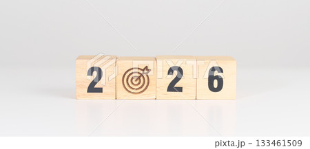 2026 year block with dartboard icon. Goal, Target, Resolution, strategy, plan, Action, mission, motivation, and New Year start concepts 2026 year block with dartboard icon. Goal, Target, Resolution, strategy, plan, Action, mission, motivation, and New Year start concepts 133461509