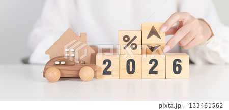 2026 New Year with percentage change to UP and Down arrow with car and Home model. Car loan, Interest rate, real estate, house, Insurance, Financial, Repair, Tax, mortgage and Maintenance 2026 New Year with percentage change to UP and Down arrow with car and Home model. Car loan, Interest rate, real estate, house, Insurance, Financial, Repair, Tax, mortgage and Maintenance 133461562