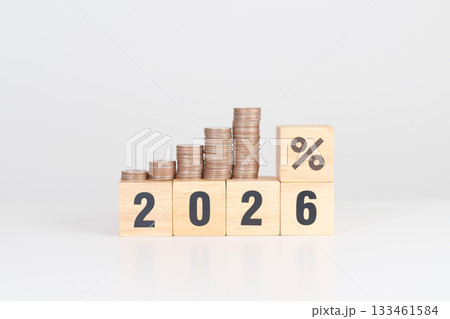2026 New year with percentage change to UP and Down arrow with coin stack. Interest rate, GDP, stocks market, financial, deflation and Inflation, mortgage, debt, Loan and Economic Recession 2026 New year with percentage change to UP and Down arrow with coin stack. Interest rate, GDP, stocks market, financial, deflation and Inflation, mortgage, debt, Loan and Economic Recession 133461584